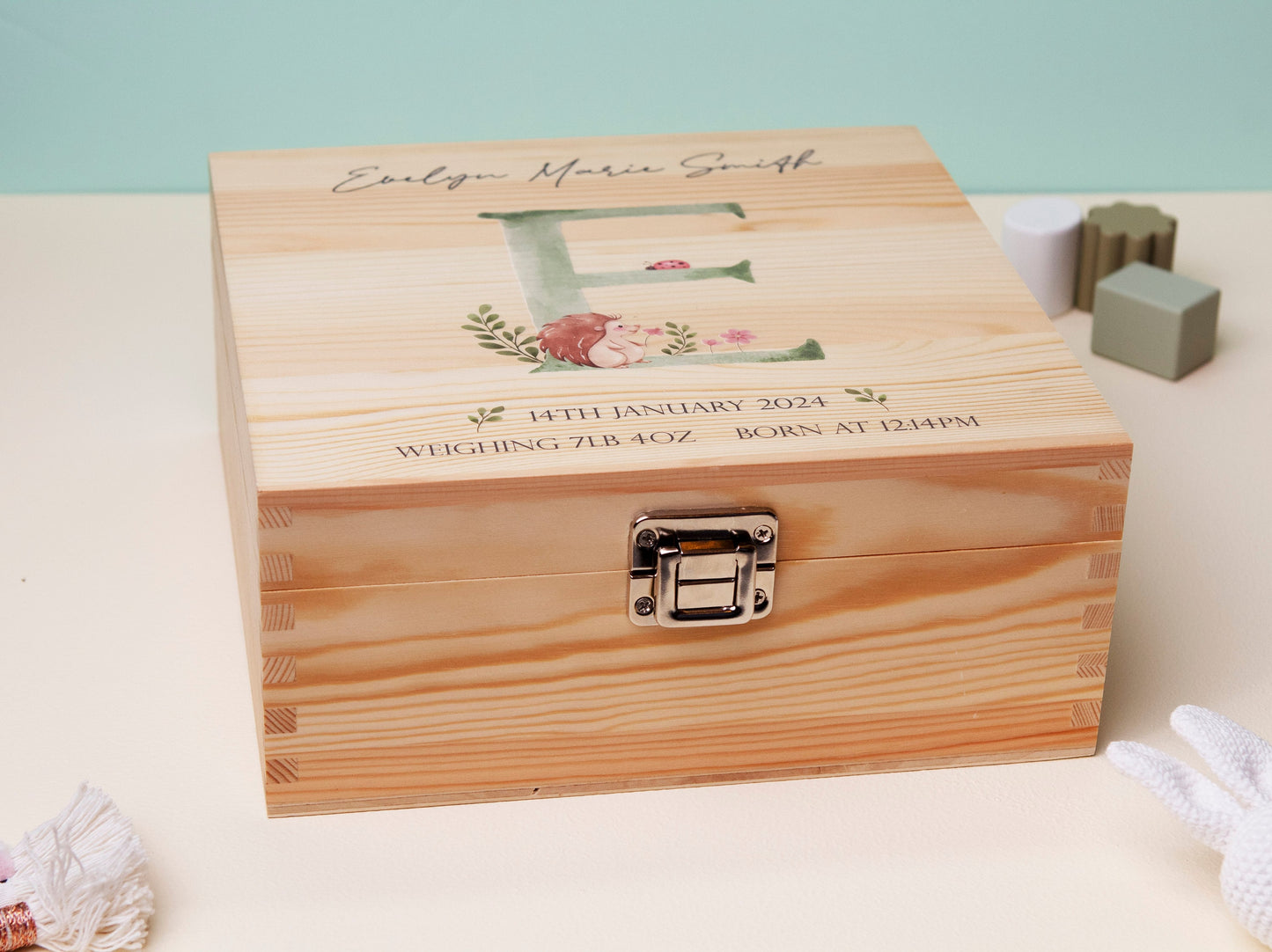 Personalised Baby Keepsake Box Green Woodland