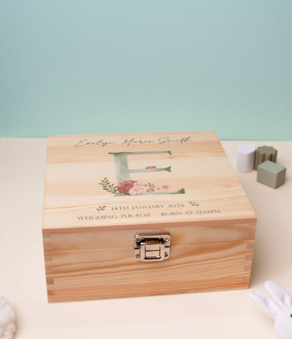 Personalised Baby Keepsake Box Green Woodland