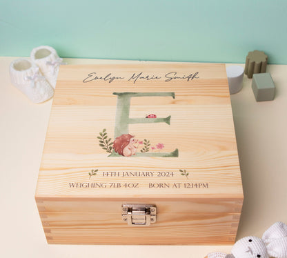 Personalised Baby Keepsake Box Green Woodland