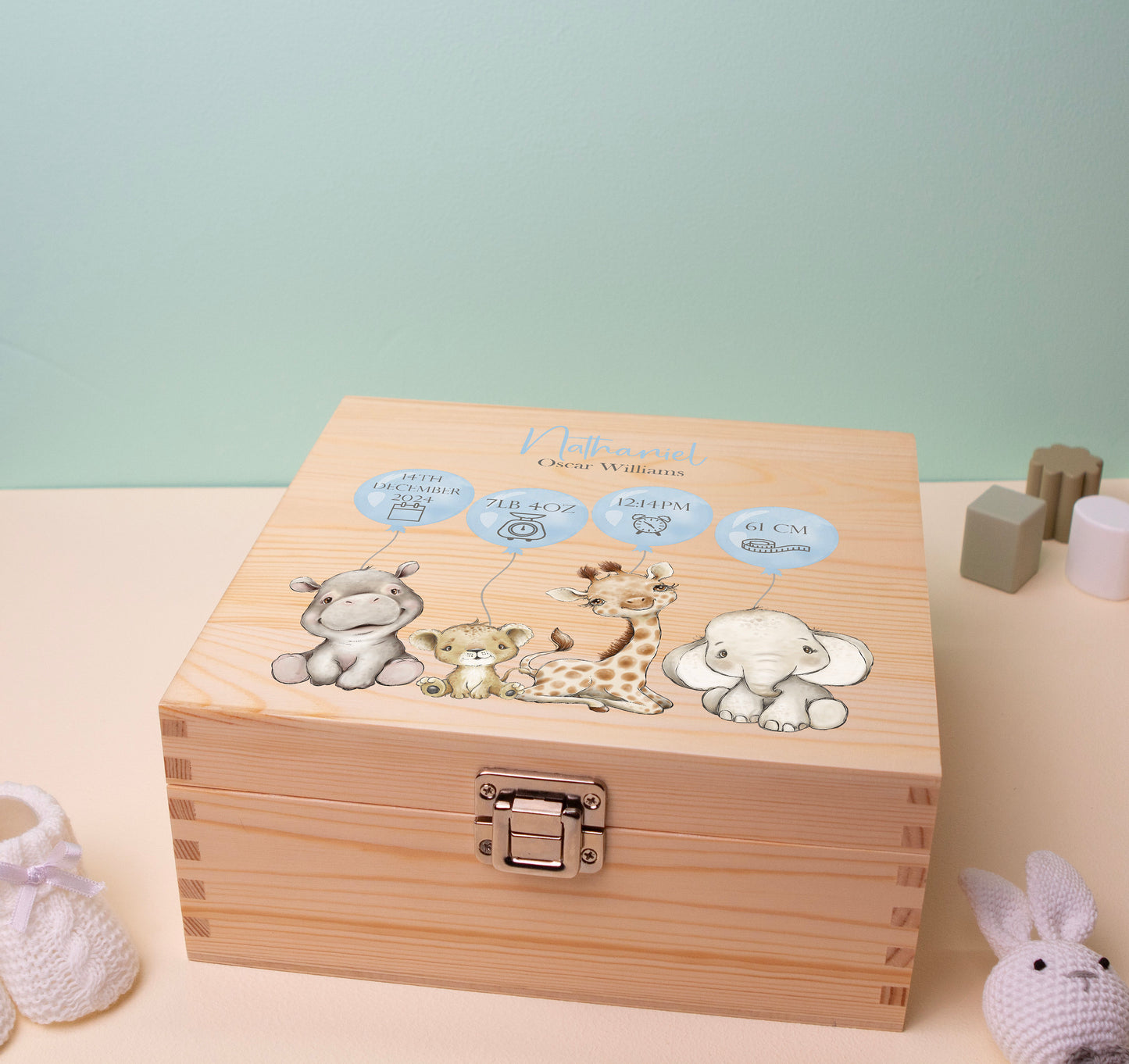 Personalised Baby Keepsake Box Blue Balloons