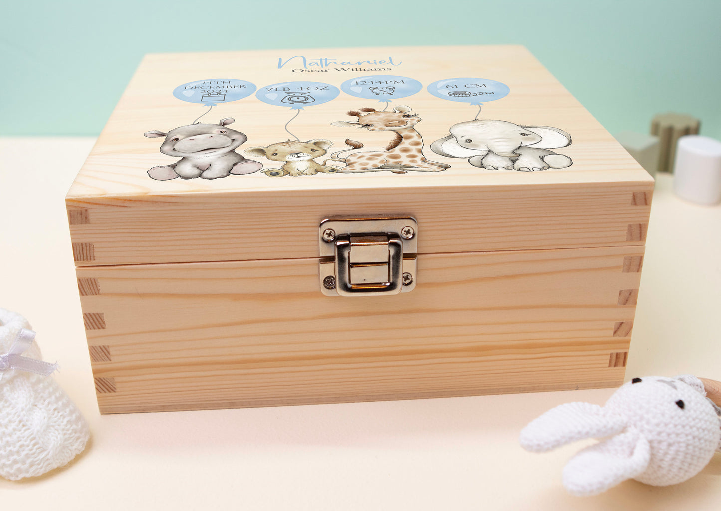 Personalised Baby Keepsake Box Blue Balloons