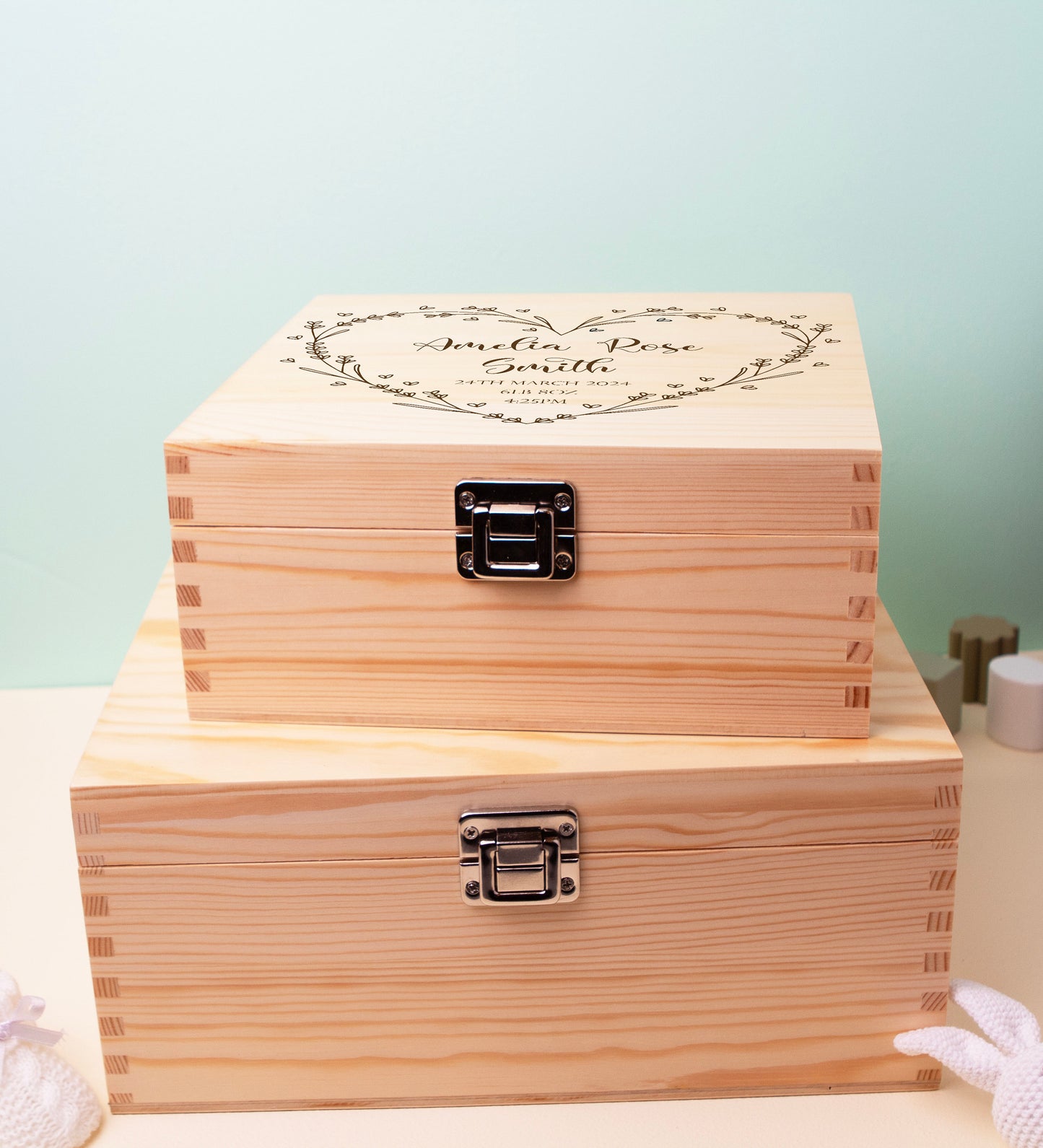 Personalised Wooden Baby Keepsake Box Heart