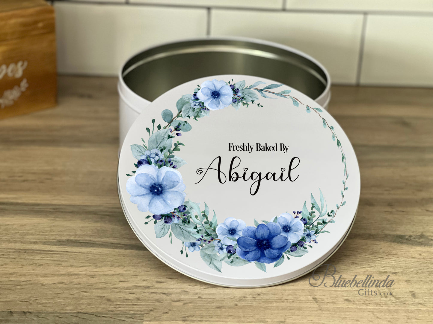 Personalised Blue Floral Cake Tin