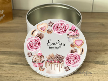 Personalised Roses And Cakes Cake Tin