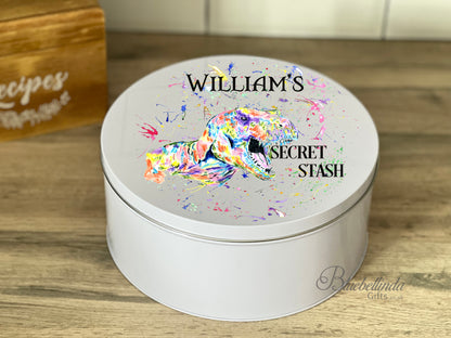 Personalised Dinosaur Secret Stash Treat Tin