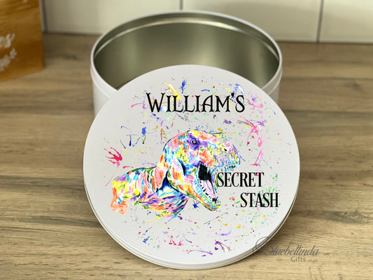 Personalised Dinosaur Secret Stash Treat Tin