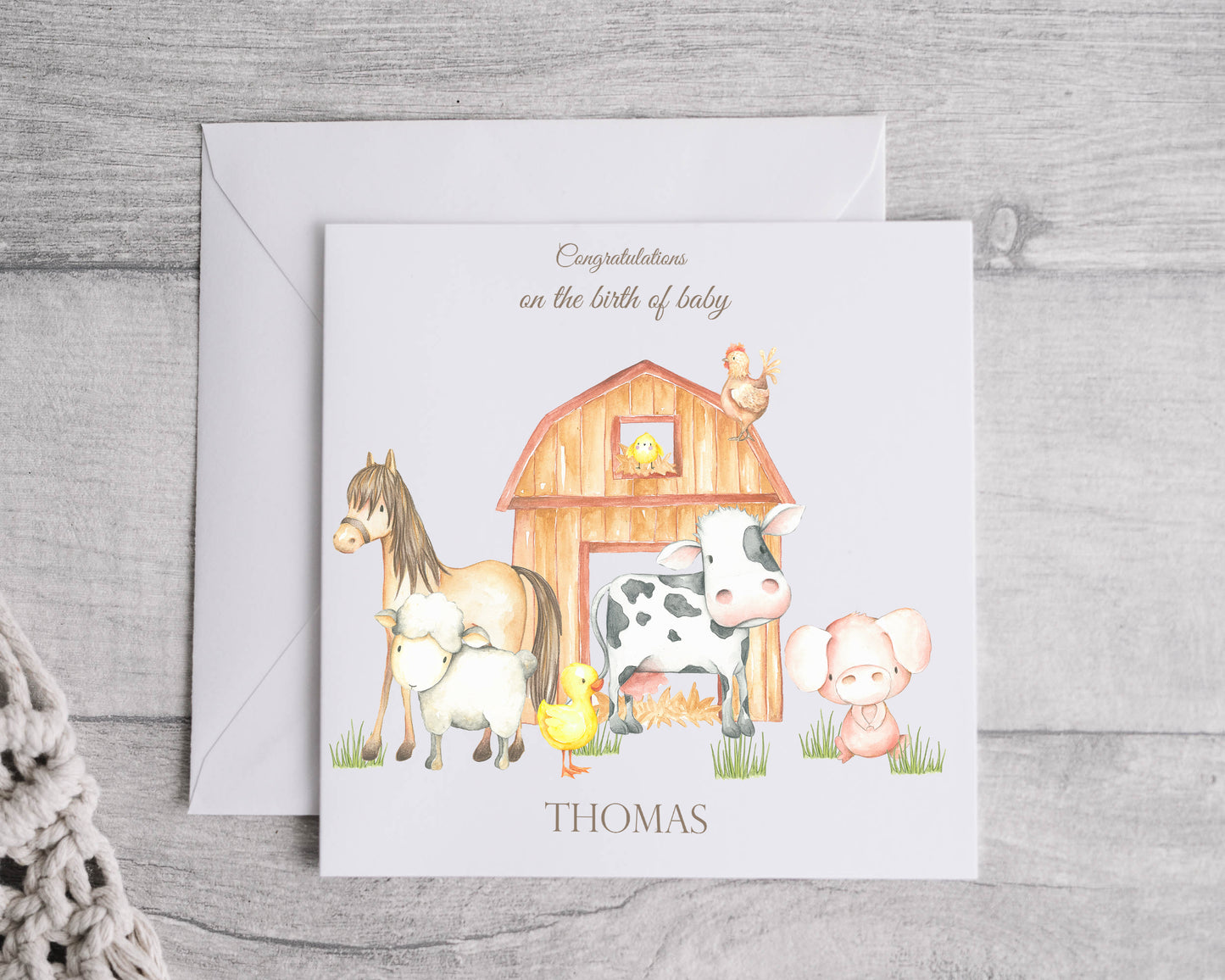 Personalised Barn Animals Baby Card