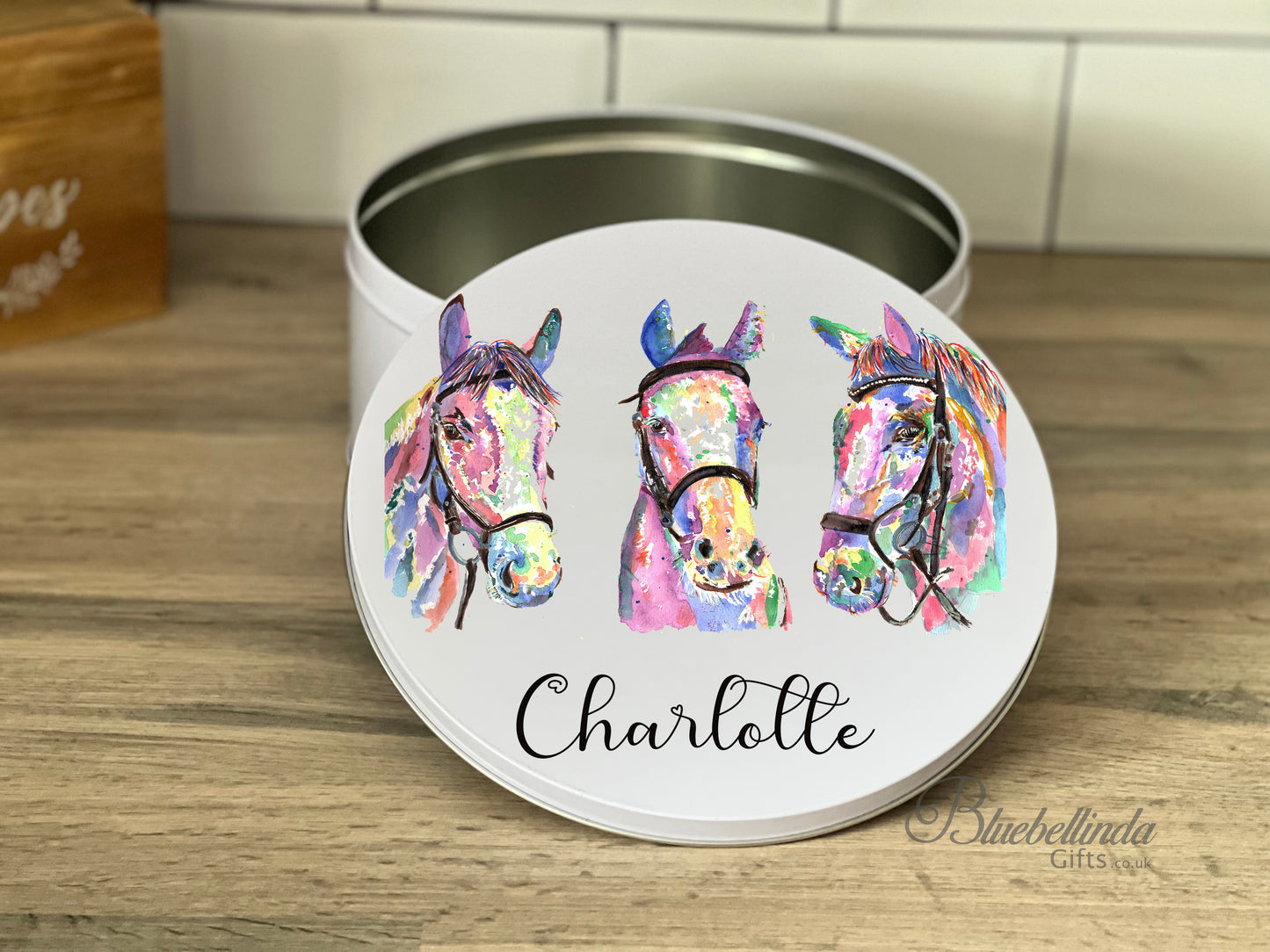 Personalised Three Horse Treat Tin Cake Tin