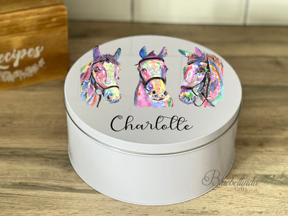 Personalised Three Horse Treat Tin Cake Tin