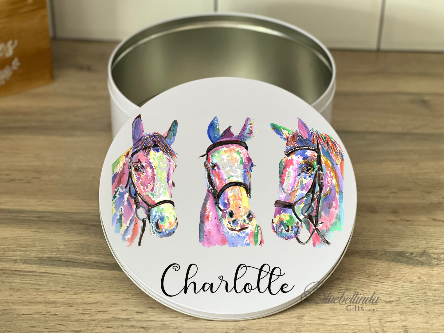 Personalised Three Horse Treat Tin Cake Tin