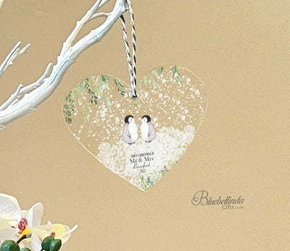 Personalised First Christmas As Mr & Mrs Hanging Heart