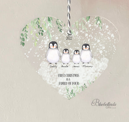 Personalised First Christmas As A Family Of Four Hanging Heart