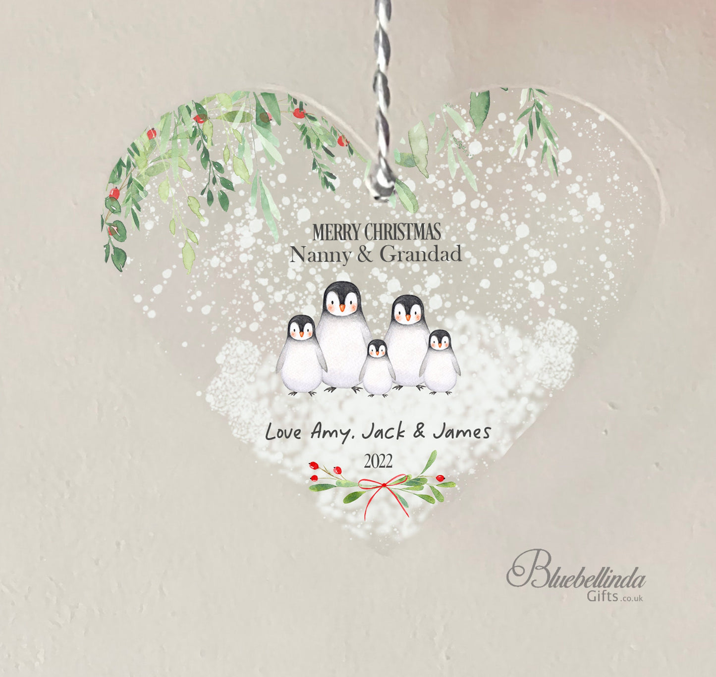 Personalised Nanny & Grandad Hanging Heart Christmas Decoration