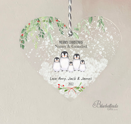 Personalised Nanny & Grandad Hanging Heart Christmas Decoration