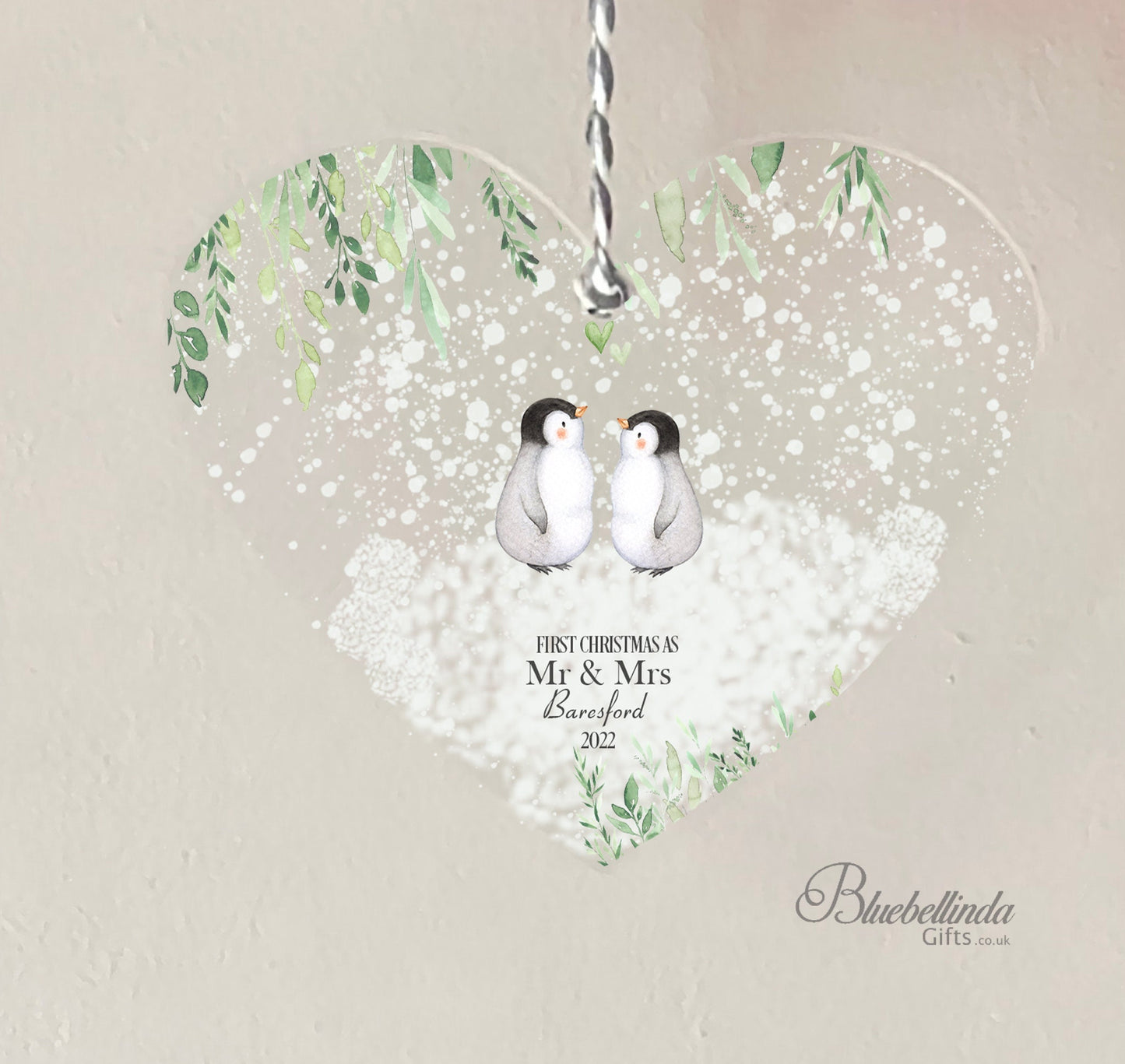 Personalised First Christmas As Mr & Mrs Hanging Heart