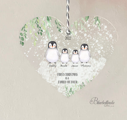 Personalised First Christmas As A Family Of Four Hanging Heart