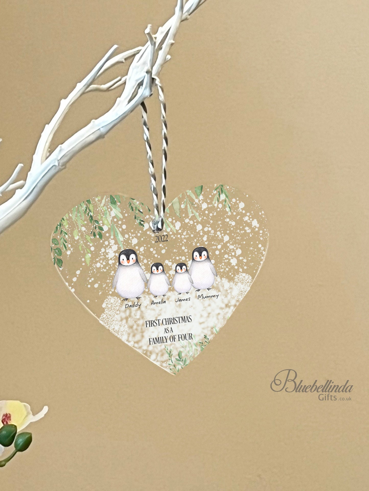 Personalised First Christmas As A Family Of Four Hanging Heart