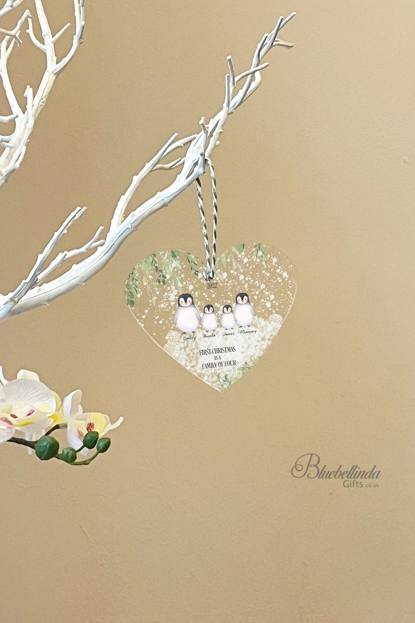 Personalised First Christmas As A Family Of Four Hanging Heart