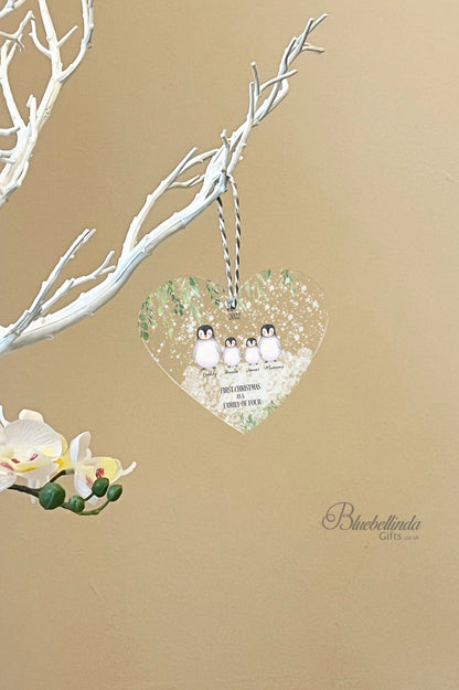 Personalised First Christmas As A Family Of Four Hanging Heart