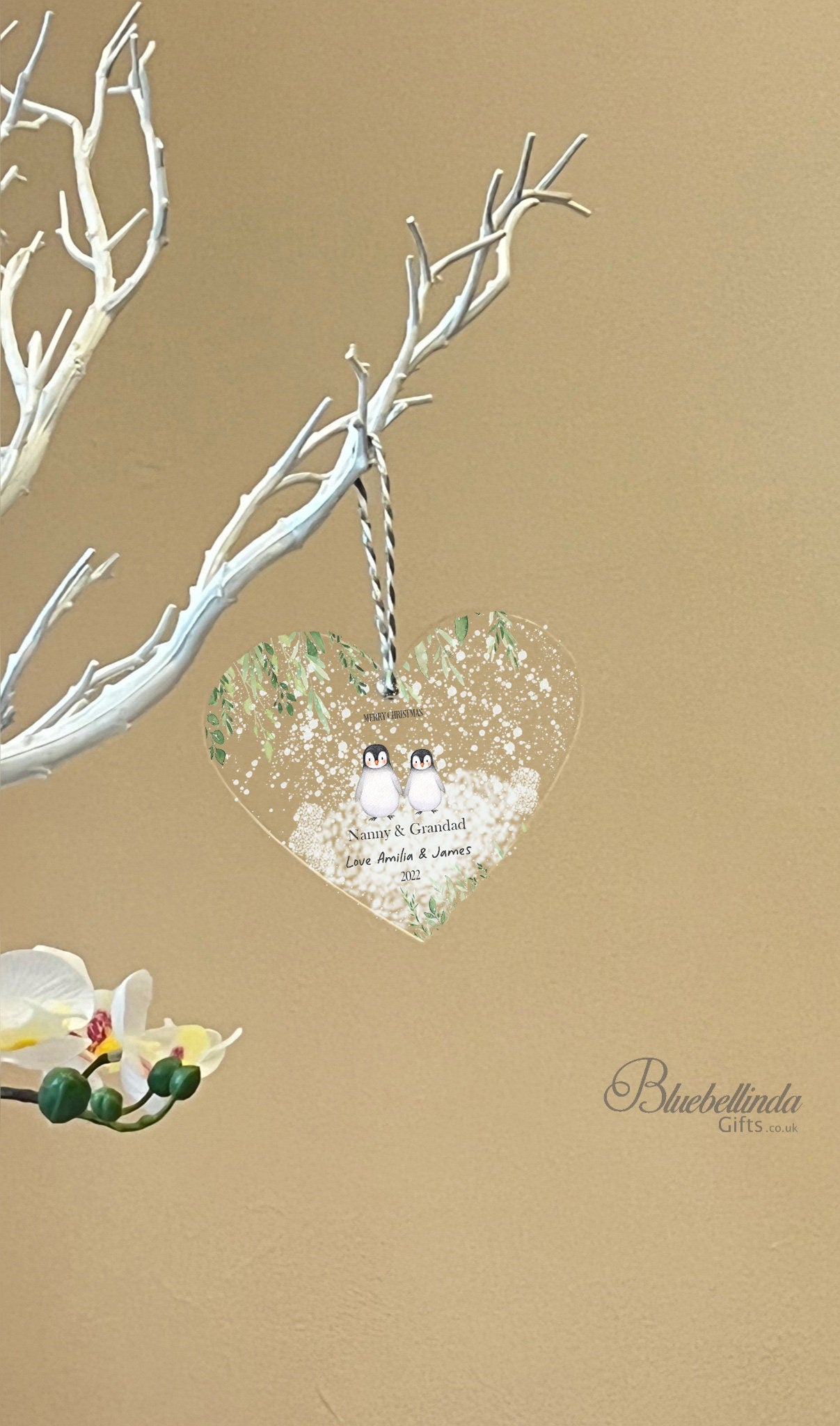 Personalised Nanny & Grandad Hanging Heart Christmas Decoration