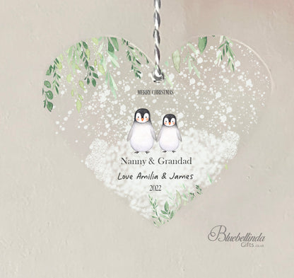 Personalised Nanny & Grandad Hanging Heart Christmas Decoration