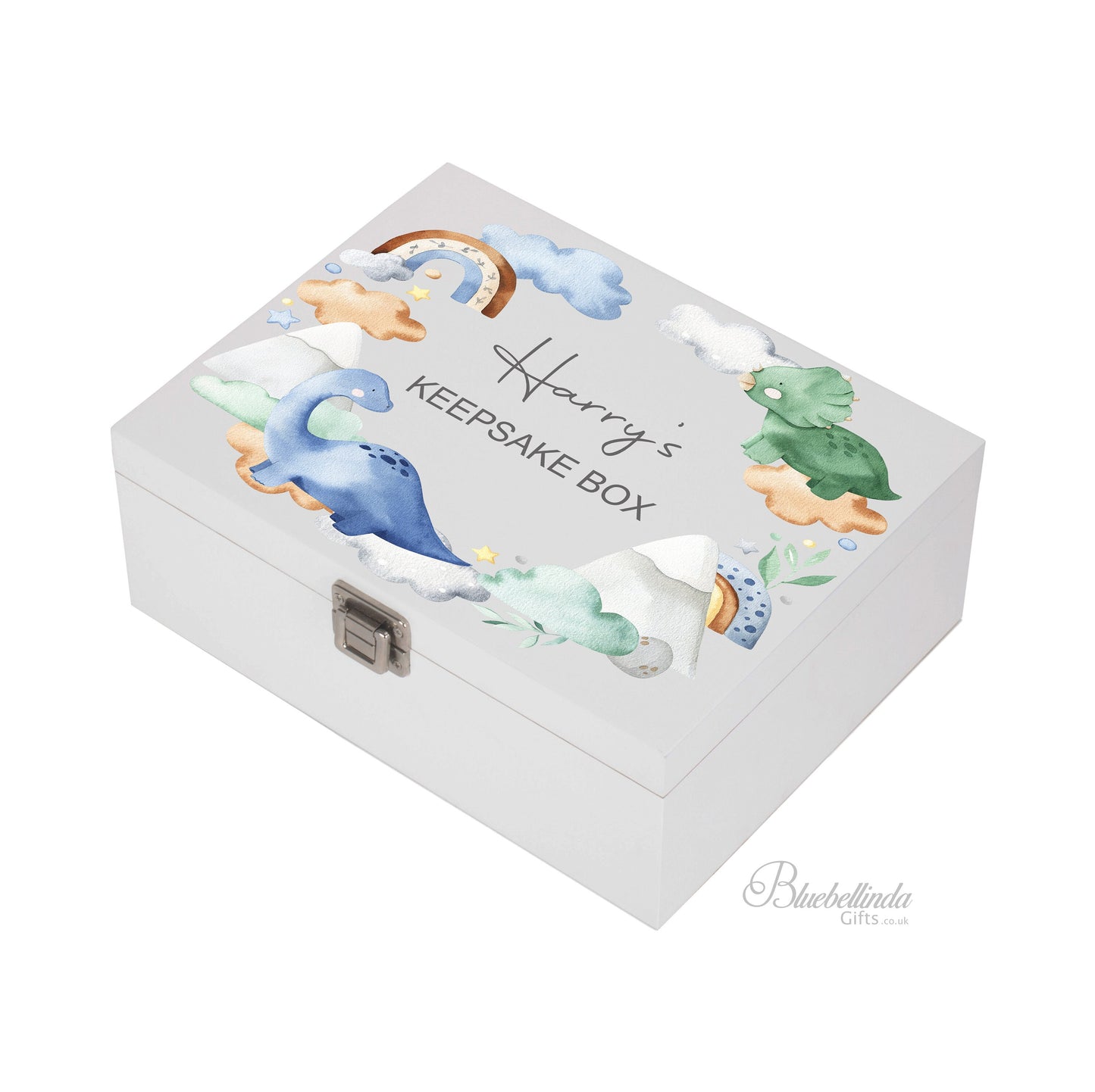 Personalised Blue Dinosaur Baby Keepsake Box