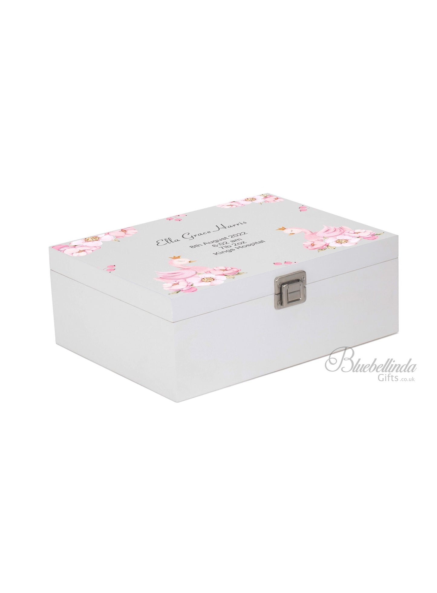 Pink Swan Baby Keepsake Box