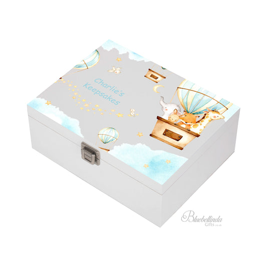 Personalised Hot Air Balloon Rectangle Baby Keepsake Box