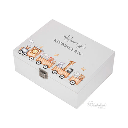 Personalised Animal Train Baby Keepsake Box