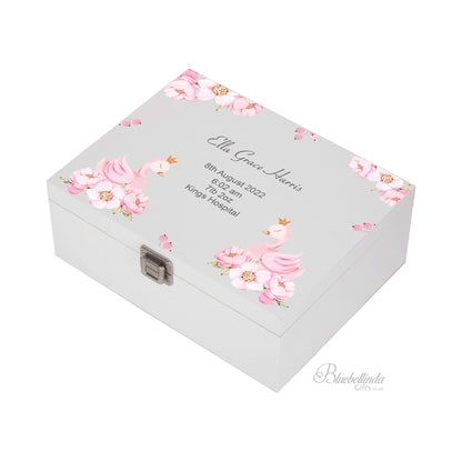 Pink Swan Baby Keepsake Box