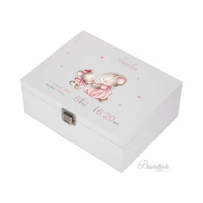 Personalised Mouse Pink Baby Keepsake Box