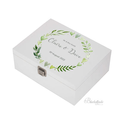 Personalised Green Wreath Wedding Keepsake Box