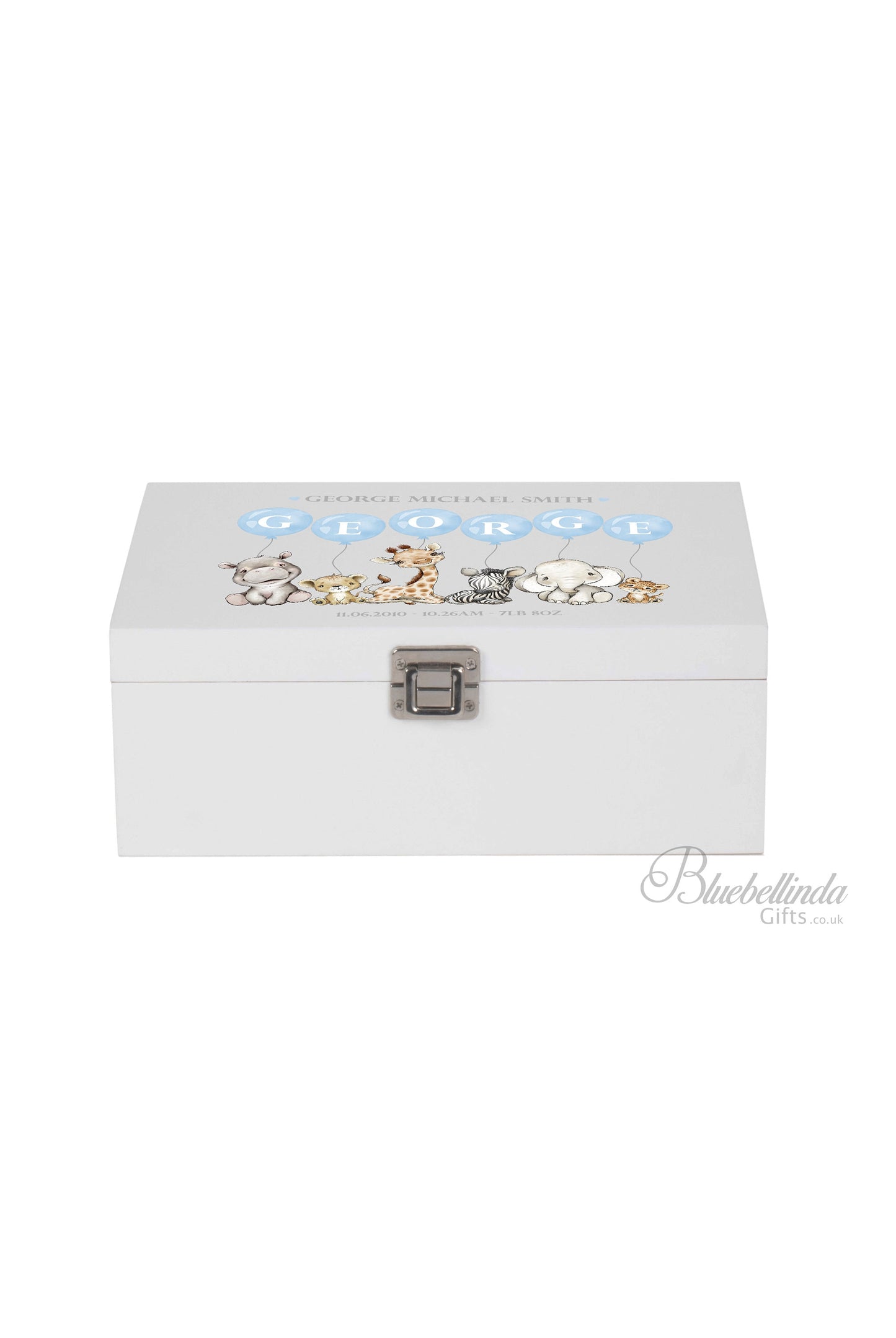 Personalised Blue Balloons Baby Keepsake Box