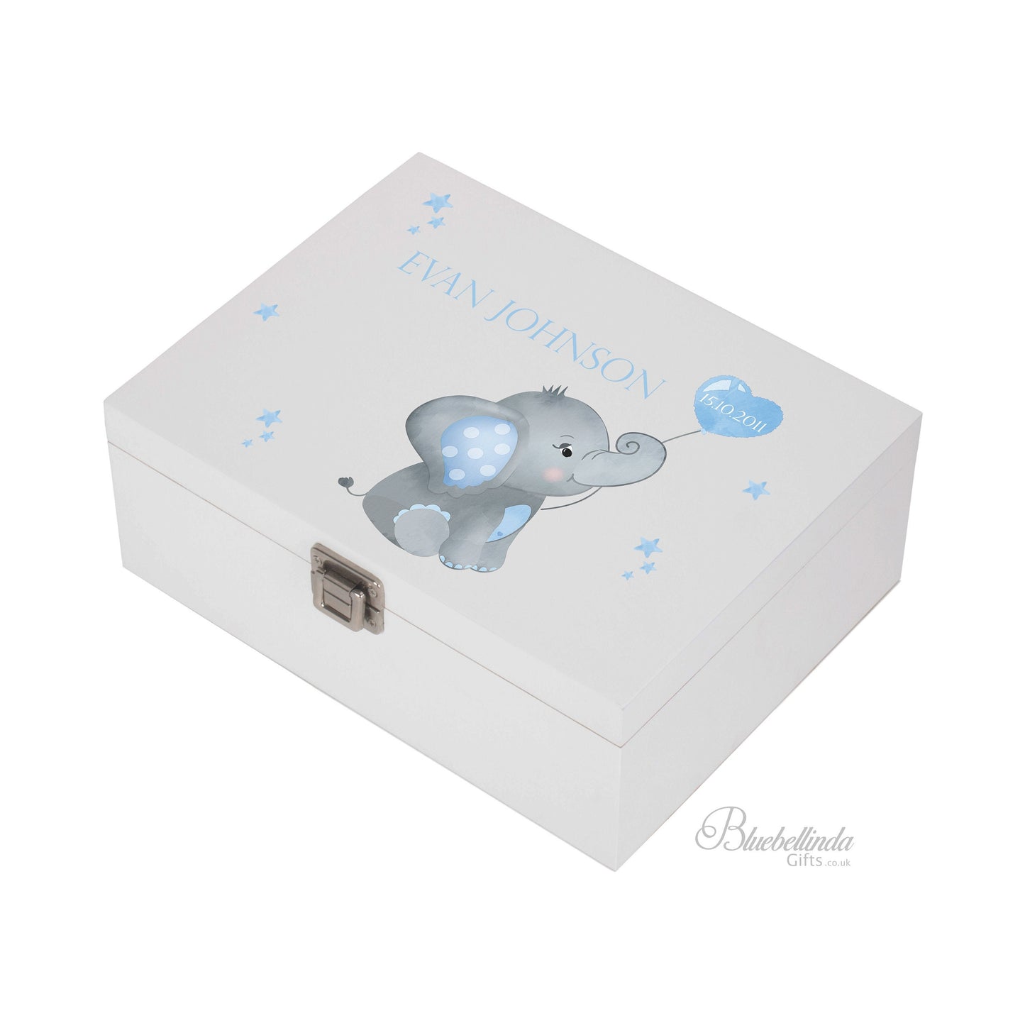 Personalised Blue Elephant Baby Keepsake Box