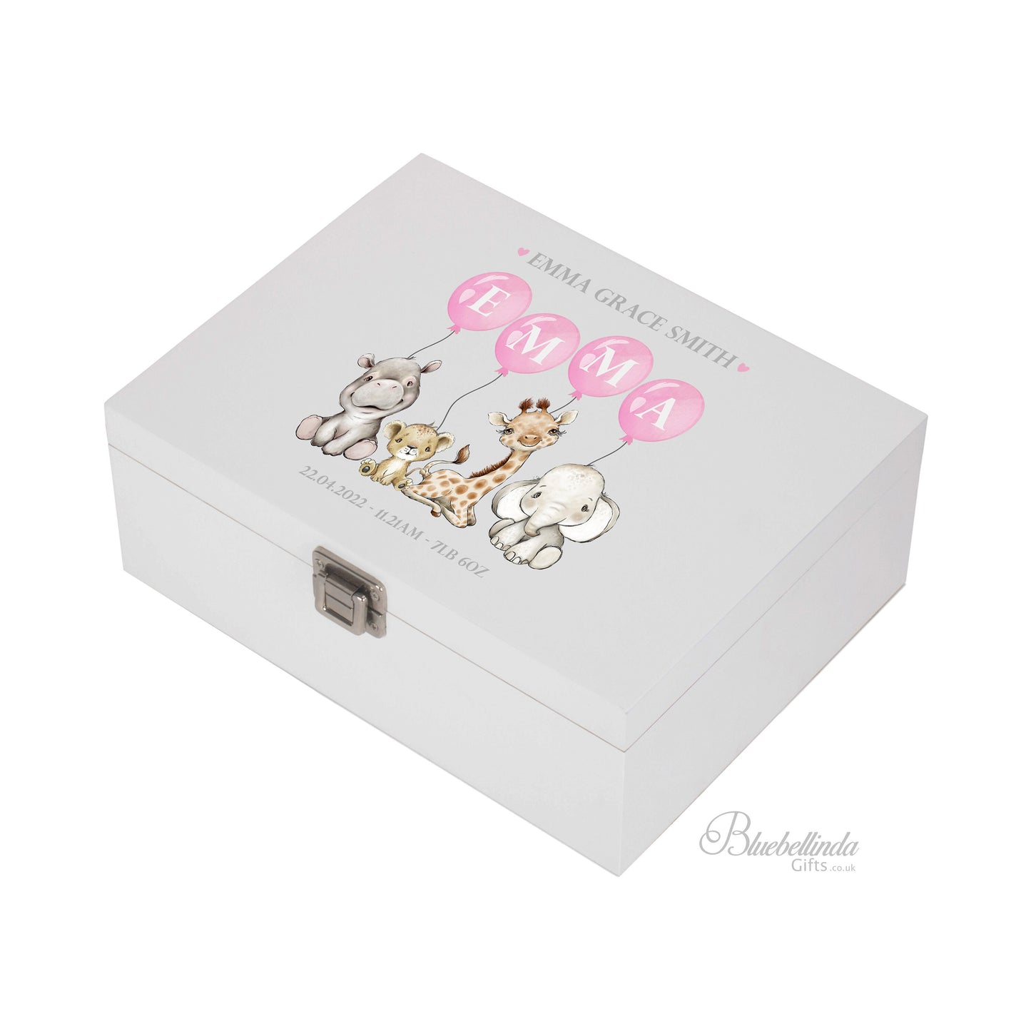 Personalised Pink Balloons Baby Keepsake Box