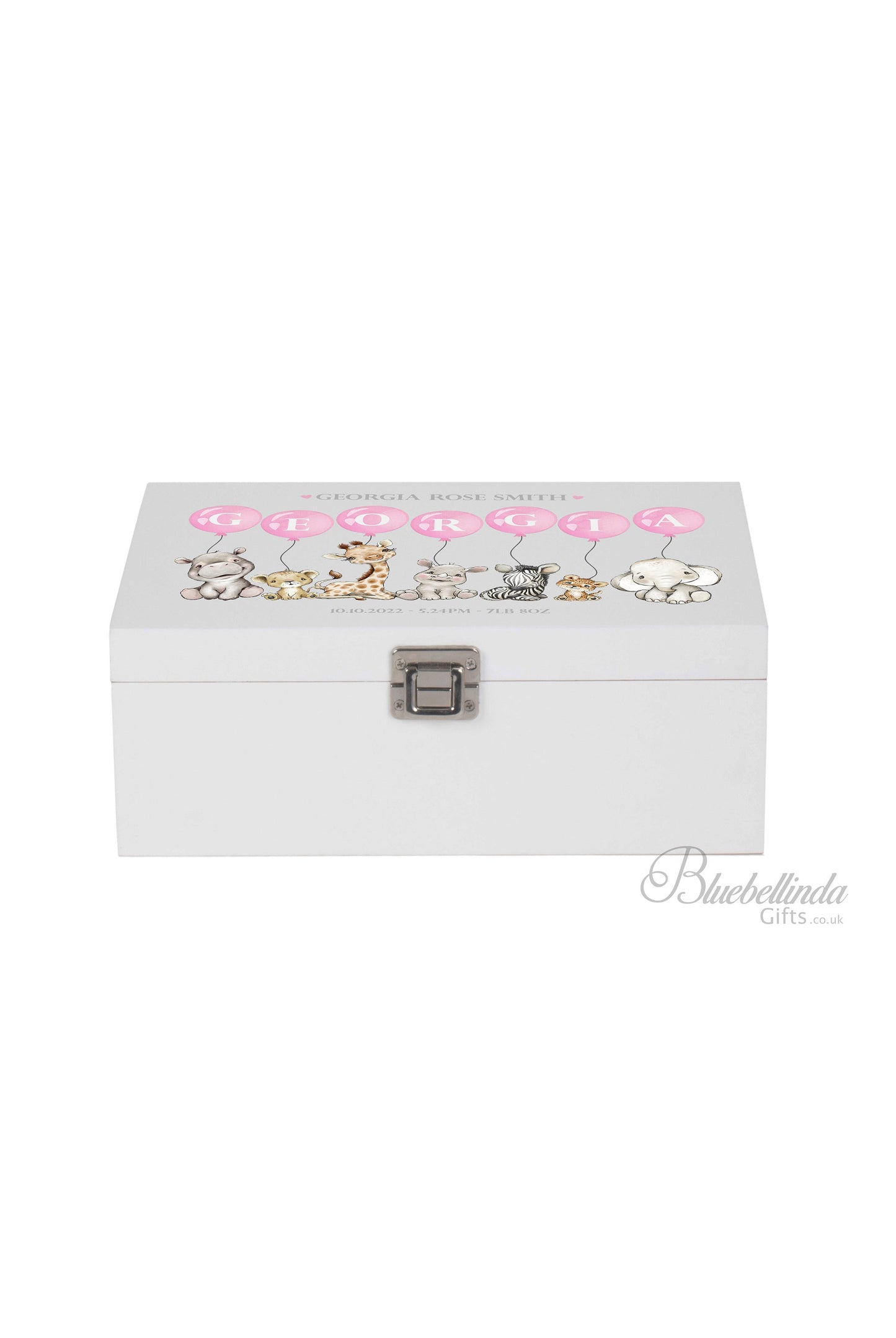 Personalised Pink Balloons Baby Keepsake Box