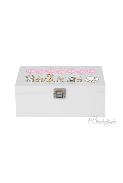 Personalised Pink Balloons Baby Keepsake Box