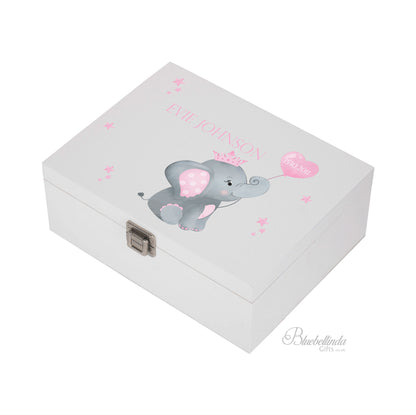 Pink Elephant Baby Keepsake Box