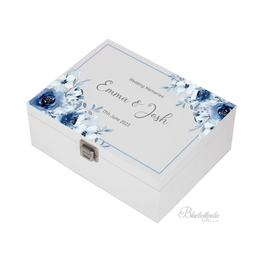 Personalised Blue Floral Wedding Keepsake Box