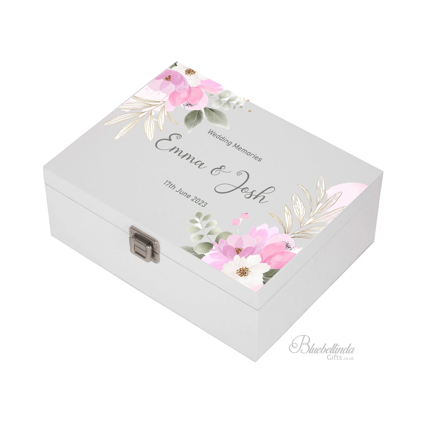 Personalised Pink Floral Wedding Keepsake Box