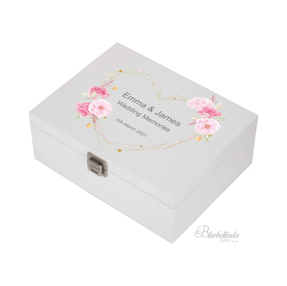 Personalised Floral Gold Heart Wedding Keepsake Box