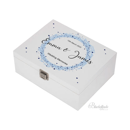 Personalised Blue with Hearts Wedding Keepsake Box