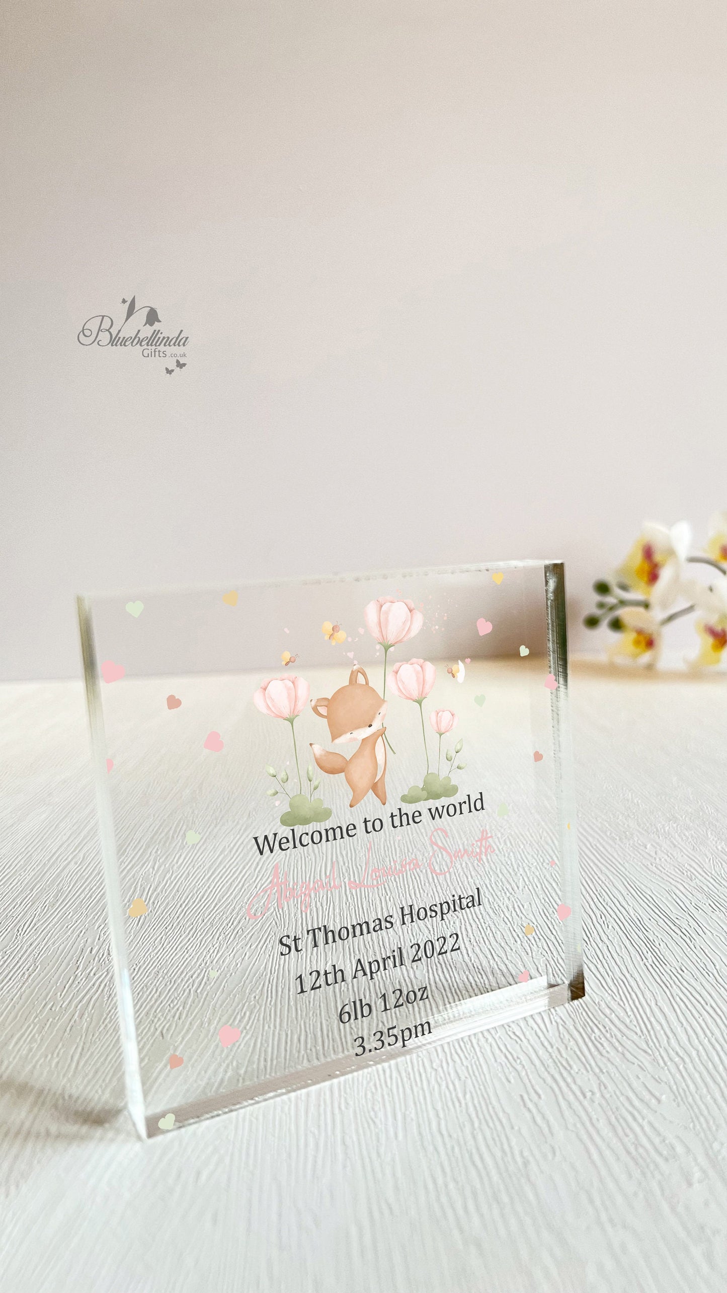 Personalised Fox Flowers Acrylic Block