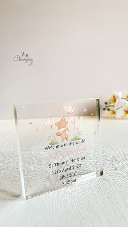 Personalised Fox Flowers Acrylic Block