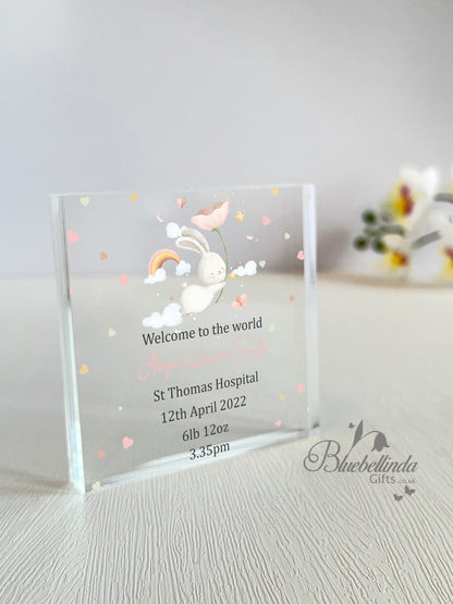 Personalised Bunny Rabbit Flower Acrylic Block