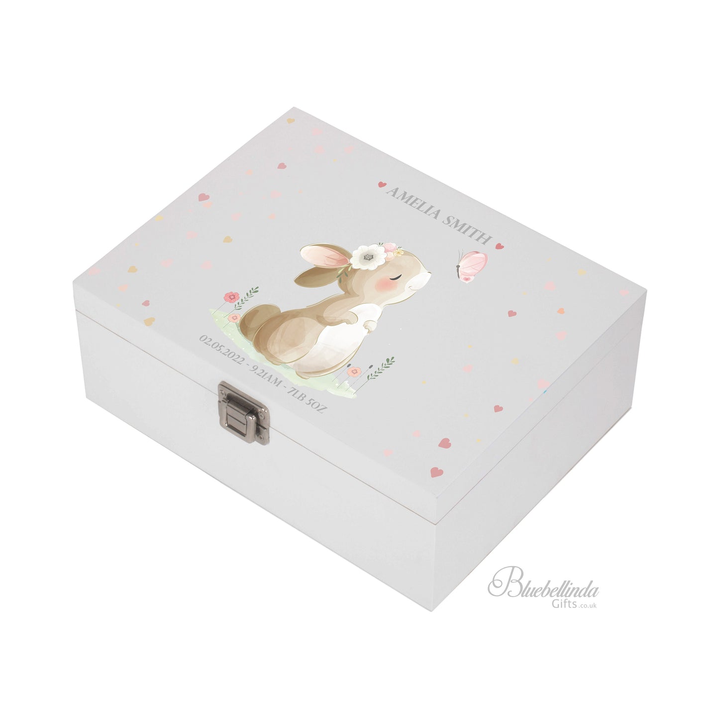 Pink Rabbit Butterfly Baby Keepsake Box