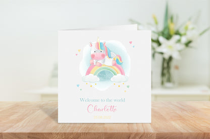 Personalised Unicorn New Baby Card