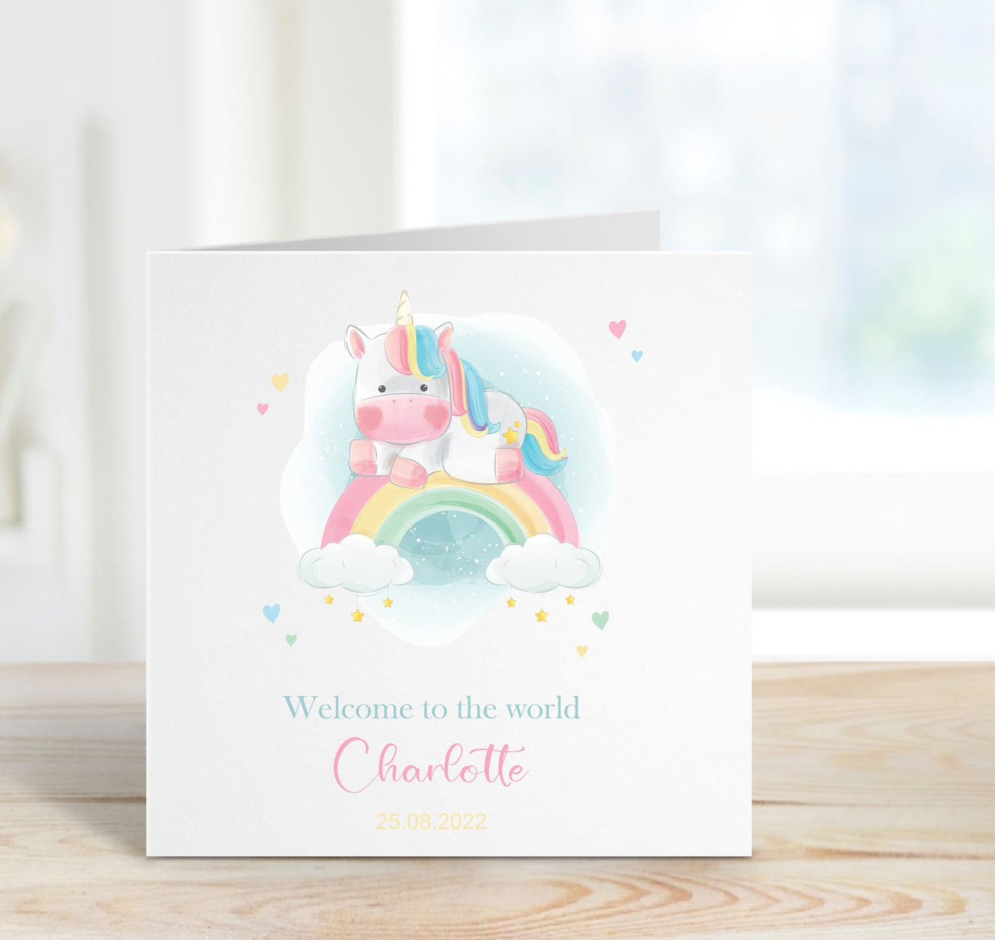 Personalised Unicorn New Baby Card