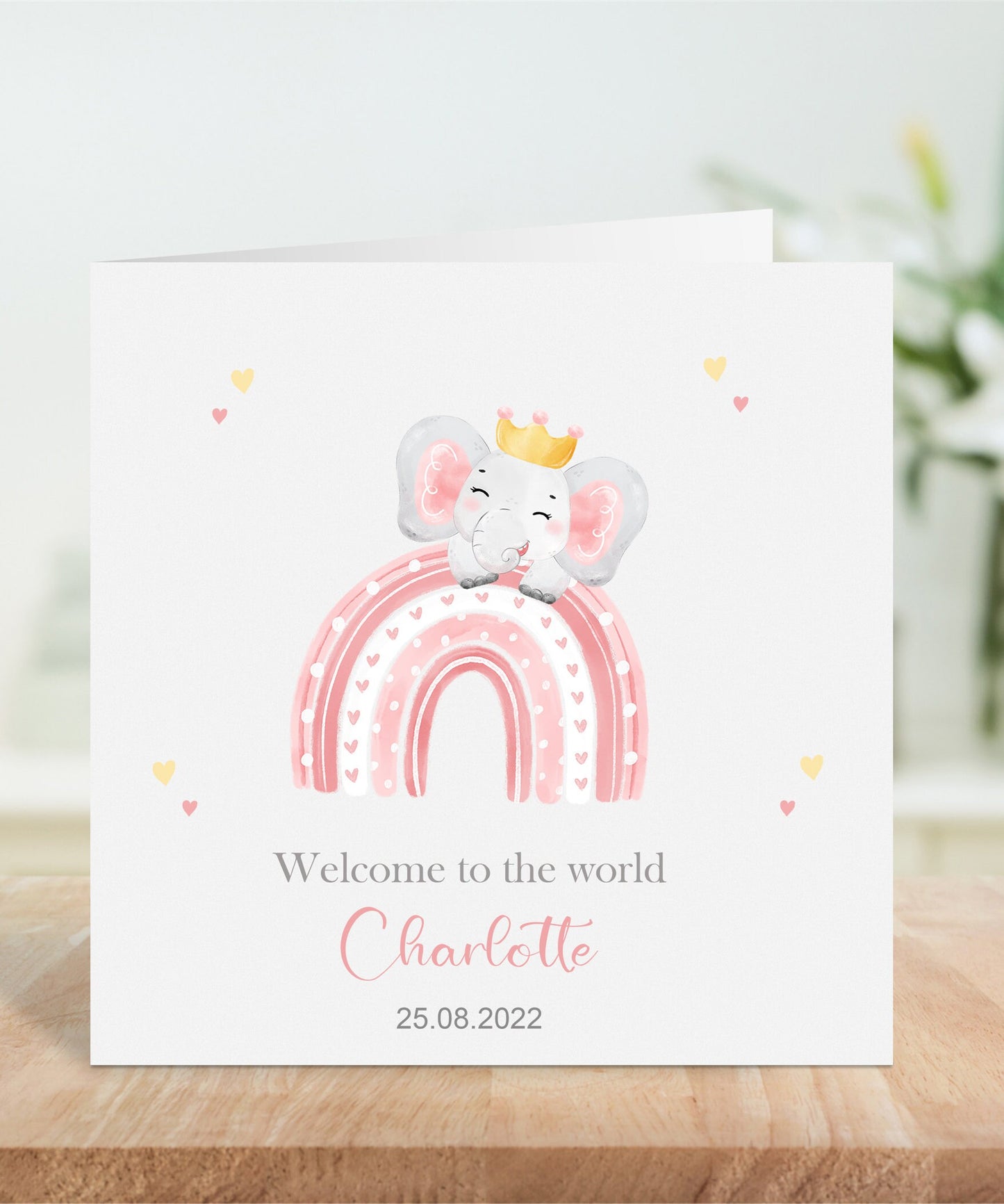 Personalised Pink Elephant Baby Card