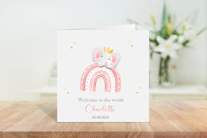 Personalised Pink Elephant Baby Card